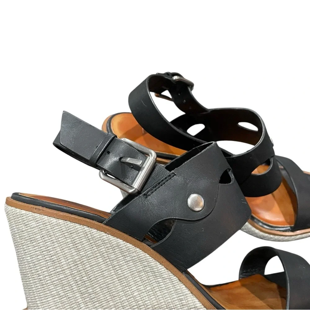 1.STATE Gizela Black Leather Wedge Sandals 7 Platform Studded Boho Heels